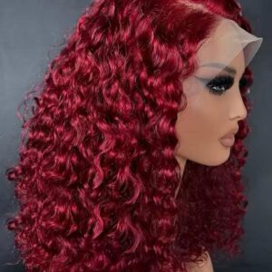 Burgundy lace Front wig short bob wig human hair deep wave burgundy 13*6