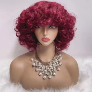 Curly Short Bob Human Hair Burgundy